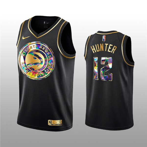 Men's Atlanta Hawks #12 De'Andre Hunter 2021/22 Black Golden Edition 75th Anniversary Diamond Logo Stitched Basketball Jersey